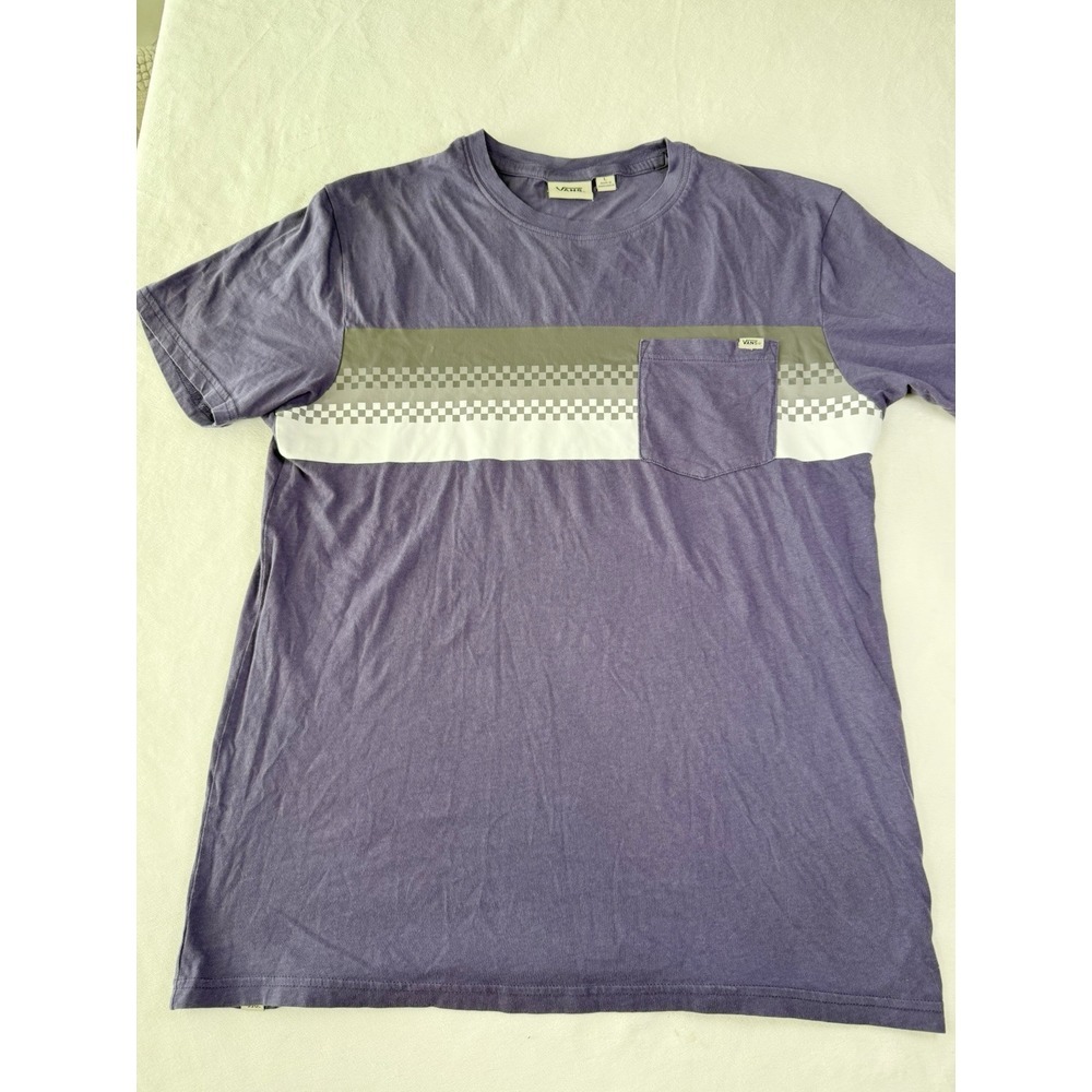 VANS‎ Purple Logo Checkfade Pocket T-shirt - Adult size Large